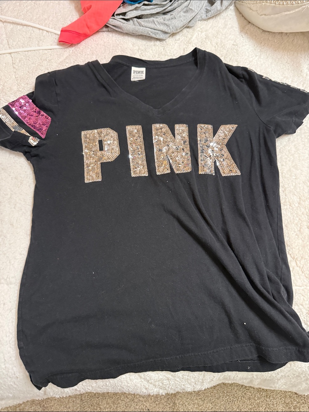 PINK Victoria's Secret Black Tee with White Logo Tag